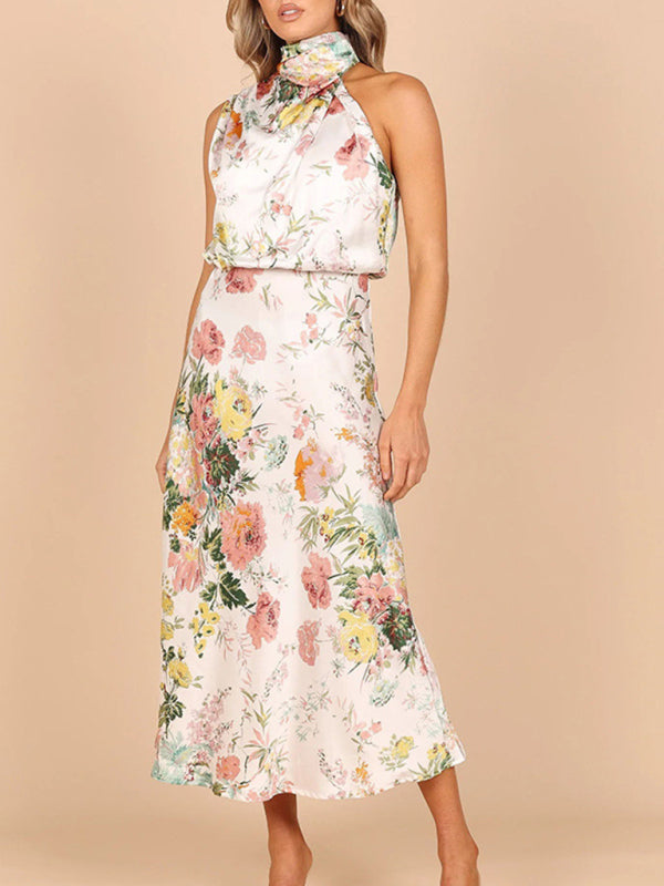 Dresses- Satin Floral Maxi Dress Will Make You Shine!- Pattern1- Pekosa Women Clothing