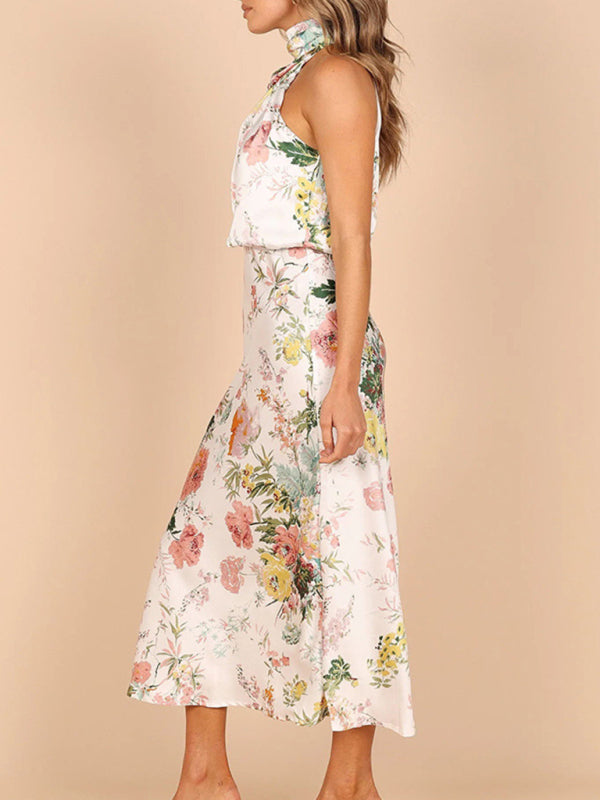 Dresses- Satin Floral Maxi Dress Will Make You Shine!- - Pekosa Women Clothing