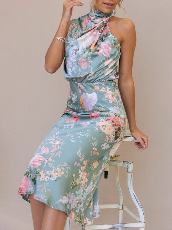 Dresses- Satin Floral Maxi Dress Will Make You Shine!- - Pekosa Women Clothing