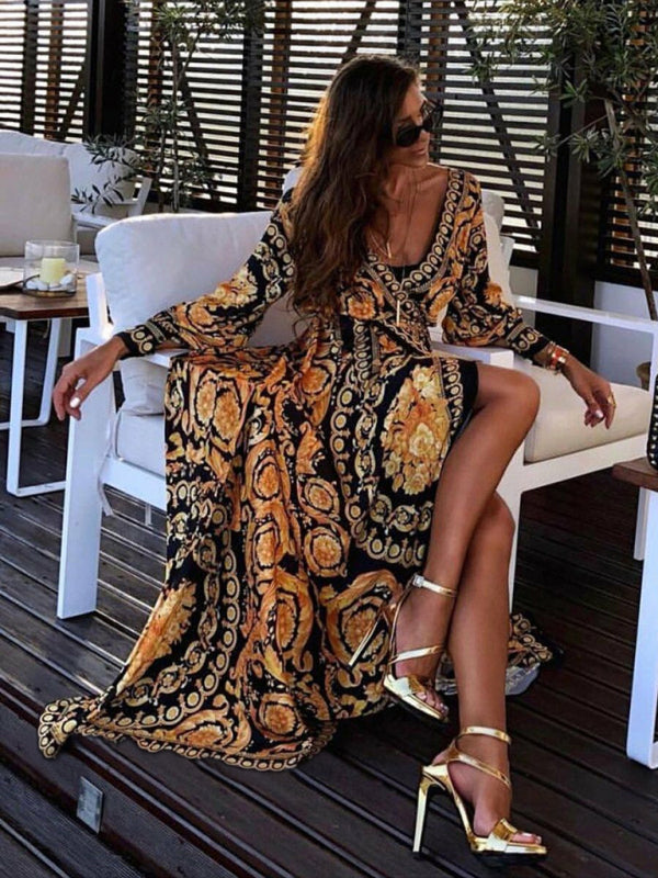 Dresses- Step into the Spotlight with our Vintage Wrap Maxi Dress - You Deserve to Shine!- - Pekosa Women Clothing