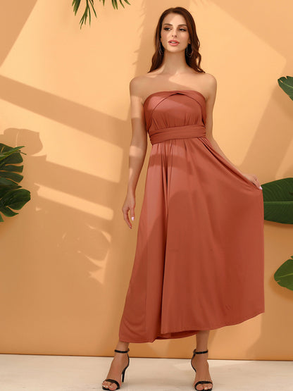 Elegant Dresses- Adaptive Elegance Backless Maxi Midi Dress with Versatile Design Straps- Brick red- Pekosa Women Clothing