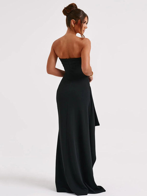 Elegant Dresses- Elegant Strapless High Slit Maxi Dress for Wedding Guests- - Pekosa Women Clothing