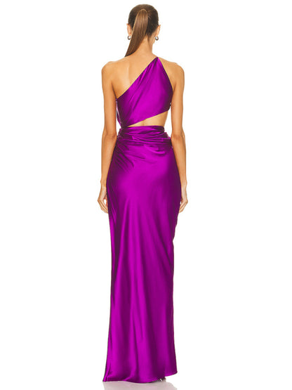 Elegant Dresses- Satin One-Shoulder Dress for Elegant Wedding Guests- - Pekosa Women Clothing