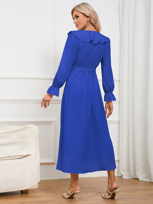 Elegant Dresses- Solid Wrap and Tie-Belt Dress for Fall Cocktails- - Pekosa Women Clothing