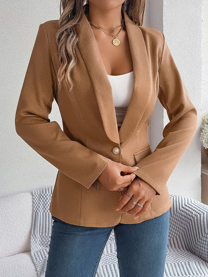 Elegant Jackets- One Button Shawl Lapel Blazer in Solid Single Breasted- - Pekosa Women Clothing