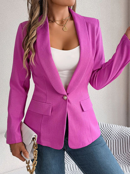 Elegant Jackets- One Button Shawl Lapel Blazer in Solid Single Breasted- Rose- Pekosa Women Clothing