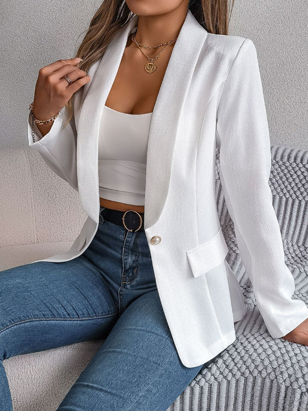 Elegant Jackets- One Button Shawl Lapel Blazer in Solid Single Breasted- - Pekosa Women Clothing