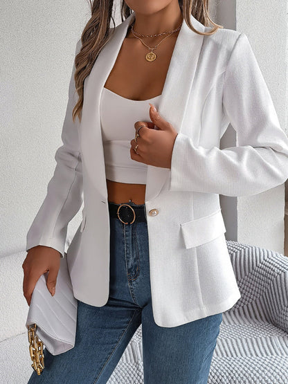 Elegant Jackets- One Button Shawl Lapel Blazer in Solid Single Breasted- - Pekosa Women Clothing