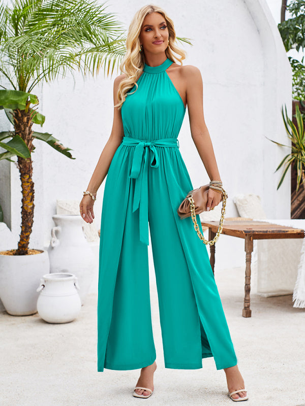 Elegant Jumpsutis- Belted Cocktail Jumpsuit - Elegant Halter Neck Playsuit- - Pekosa Women Fashion