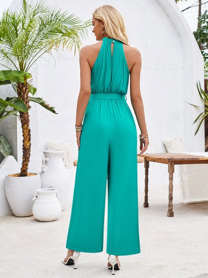 Elegant Jumpsutis- Belted Cocktail Jumpsuit - Elegant Halter Neck Playsuit- - Pekosa Women Fashion