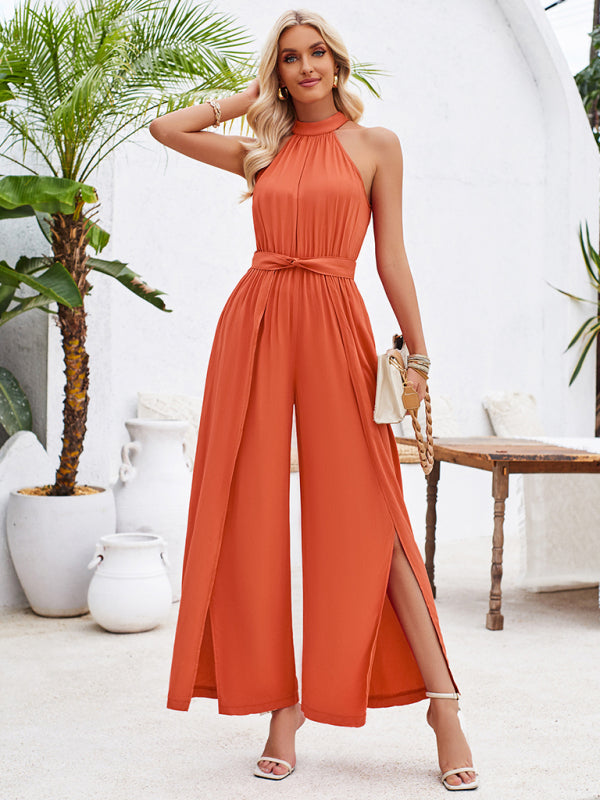 Elegant Jumpsutis- Belted Cocktail Jumpsuit - Elegant Halter Neck Playsuit- - Pekosa Women Fashion