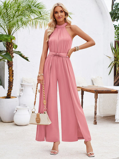 Elegant Jumpsutis- Belted Cocktail Jumpsuit - Elegant Halter Neck Playsuit- - Pekosa Women Fashion