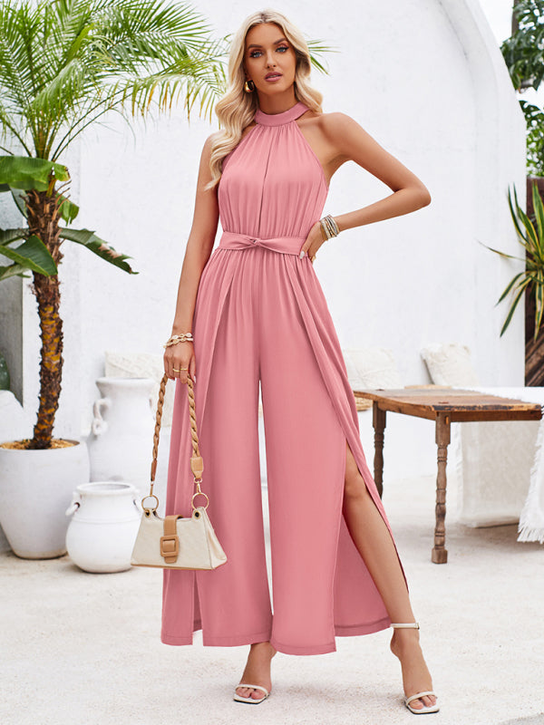 Elegant Jumpsutis- Belted Cocktail Jumpsuit - Elegant Halter Neck Playsuit- - Pekosa Women Fashion