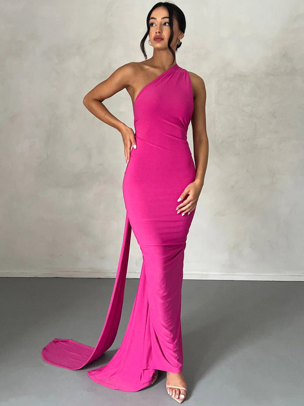 Evening Dresses- Cocktail Parties Couture Backless Tail Maxi Dress- Rose- Pekosa Women Clothing