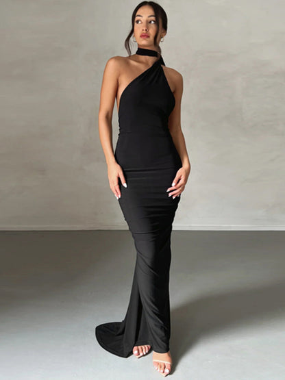 Evening Dresses- Cocktail Parties Couture Backless Tail Maxi Dress- - Pekosa Women Clothing