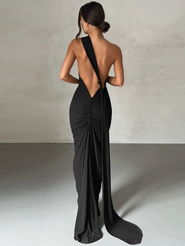 Evening Dresses- Cocktail Parties Couture Backless Tail Maxi Dress- - Pekosa Women Clothing