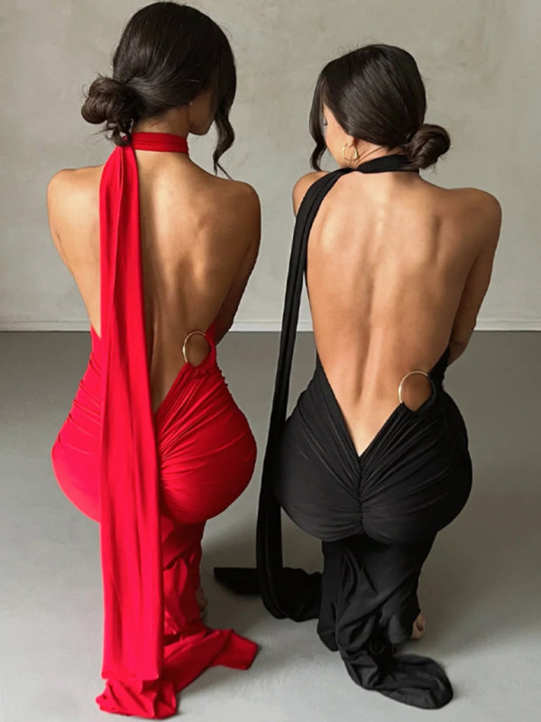 Evening Dresses- Cocktail Parties Couture Backless Tail Maxi Dress- - Pekosa Women Clothing