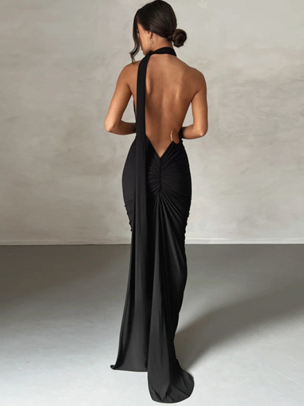 Evening Dresses- Cocktail Parties Couture Backless Tail Maxi Dress- - Pekosa Women Clothing