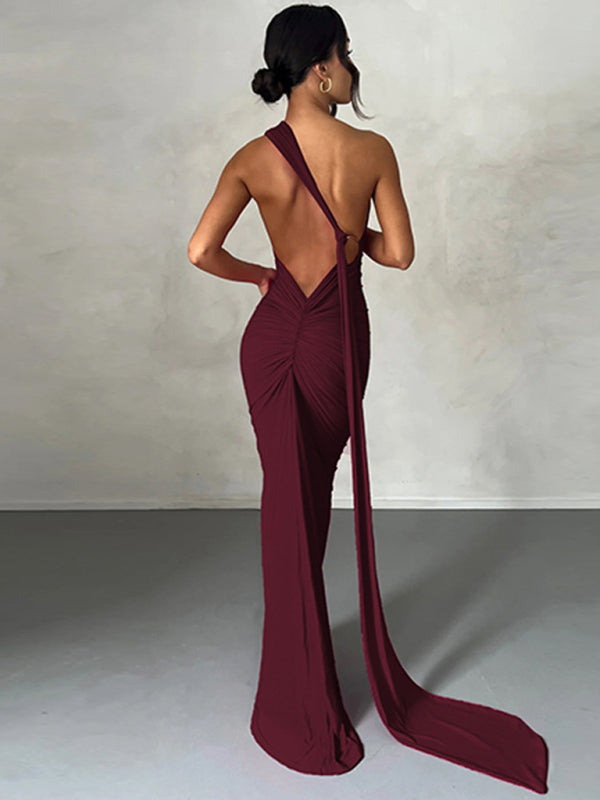 Evening Dresses- Cocktail Parties Couture Backless Tail Maxi Dress- - Pekosa Women Clothing