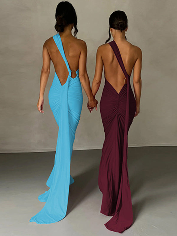 Evening Dresses- Cocktail Parties Couture Backless Tail Maxi Dress- - Pekosa Women Clothing