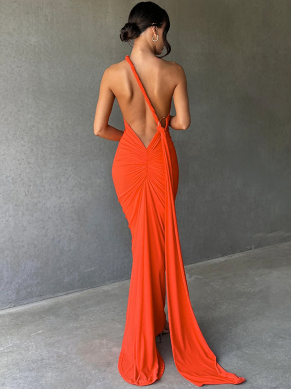 Evening Dresses- Cocktail Parties Couture Backless Tail Maxi Dress- - Pekosa Women Clothing