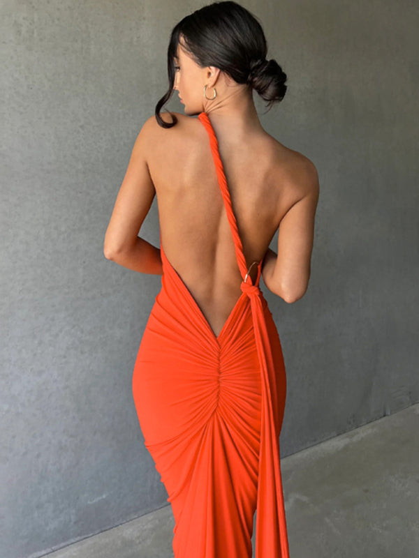 Evening Dresses- Cocktail Parties Couture Backless Tail Maxi Dress- - Pekosa Women Clothing