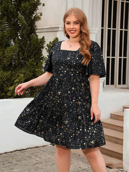 Festive Dresses- Oversized Sparkle A-Line Dress for Curvy Glam- Black- Pekosa Women Fashion