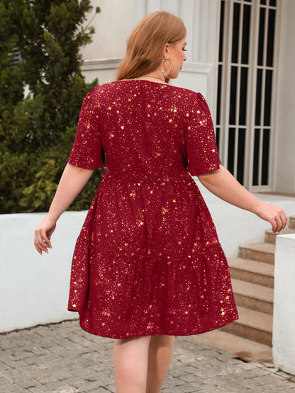 Festive Dresses- Oversized Sparkle A-Line Dress for Curvy Glam- - Pekosa Women Fashion