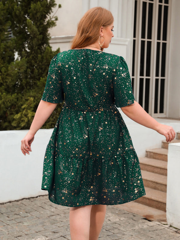 Festive Dresses- Oversized Sparkle A-Line Dress for Curvy Glam- - Pekosa Women Fashion