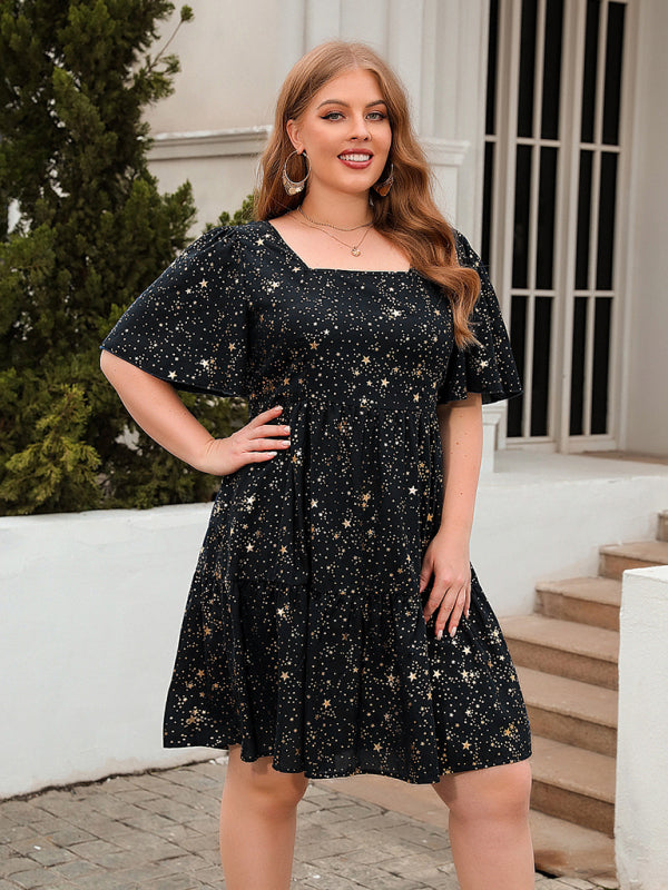 Festive Dresses- Oversized Sparkle A-Line Dress for Curvy Glam- - Pekosa Women Fashion