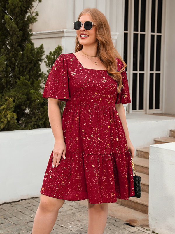 Festive Dresses- Oversized Sparkle A-Line Dress for Curvy Glam- - Pekosa Women Fashion