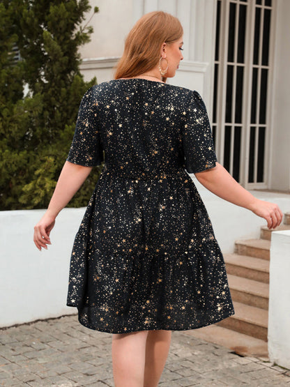 Festive Dresses- Oversized Sparkle A-Line Dress for Curvy Glam- - Pekosa Women Fashion