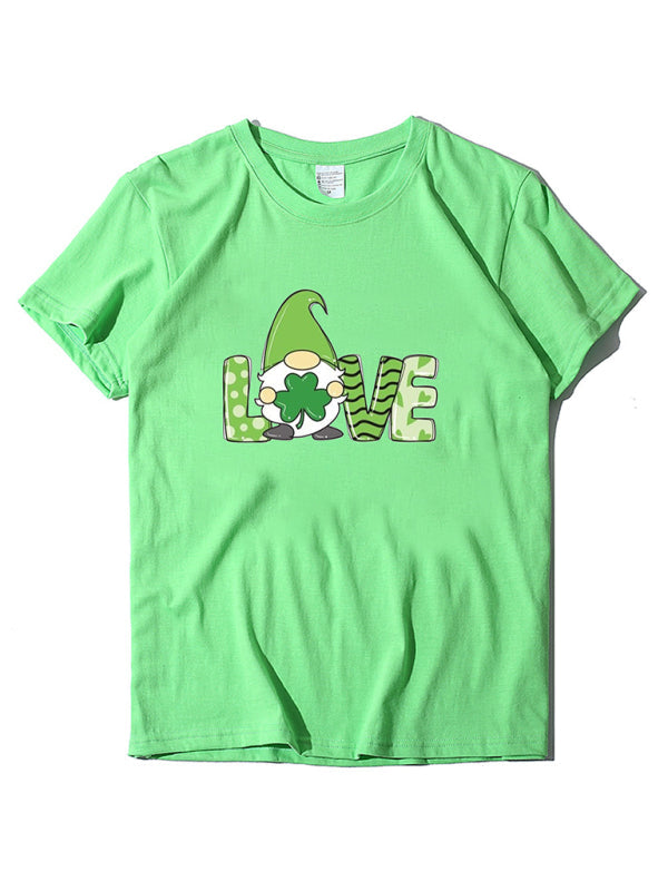 Festive Tees- St. Paddy's Day Crew Neck T-Shirt in Cotton with Leprechaun Charm- Fruit green- Pekosa Women Clothing