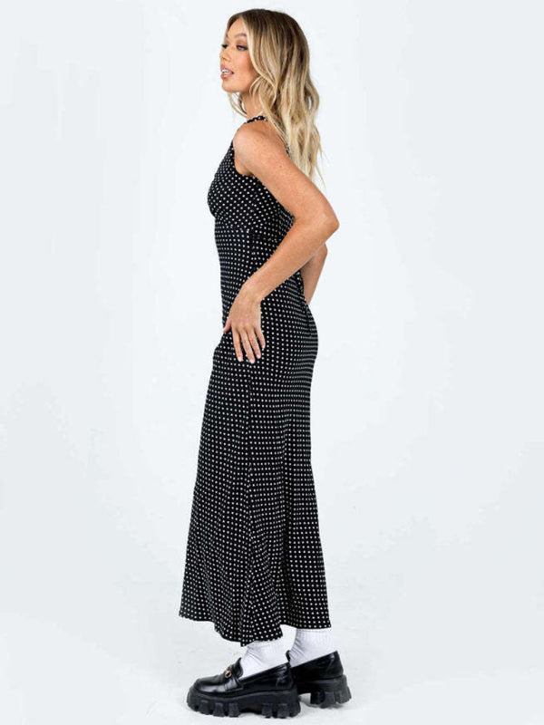 Fishtail Dresses- Polka Dot V-Neck Mermaid Maxi Dress- - Pekosa Women Clothing