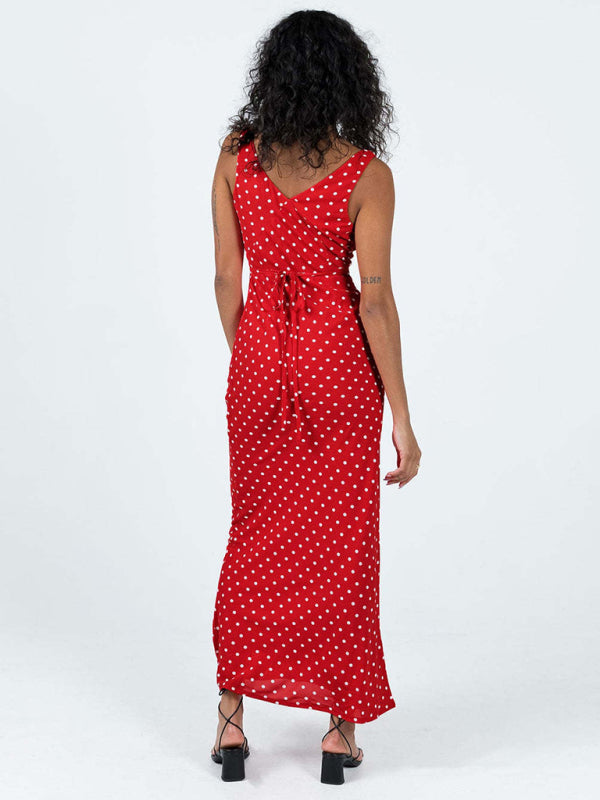 Fishtail Dresses- Polka Dot V-Neck Mermaid Maxi Dress- - Pekosa Women Clothing