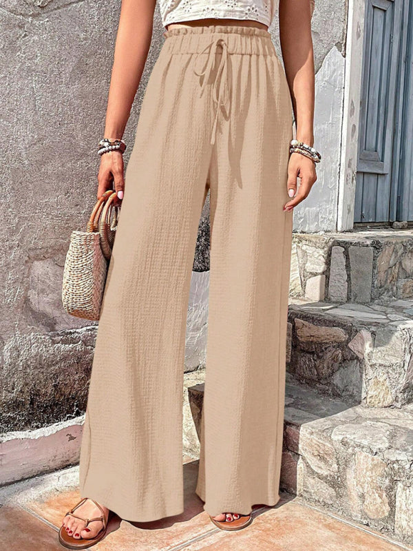 Flared Pants- Textured High-Waist Palazzo Flared Pants- - Pekosa Women Clothing