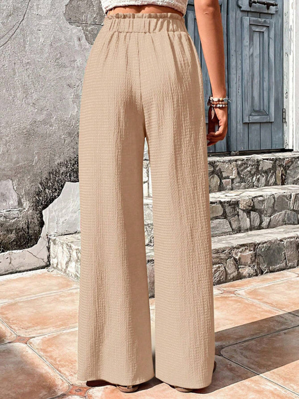 Flared Pants- Textured High-Waist Palazzo Flared Pants- - Pekosa Women Clothing