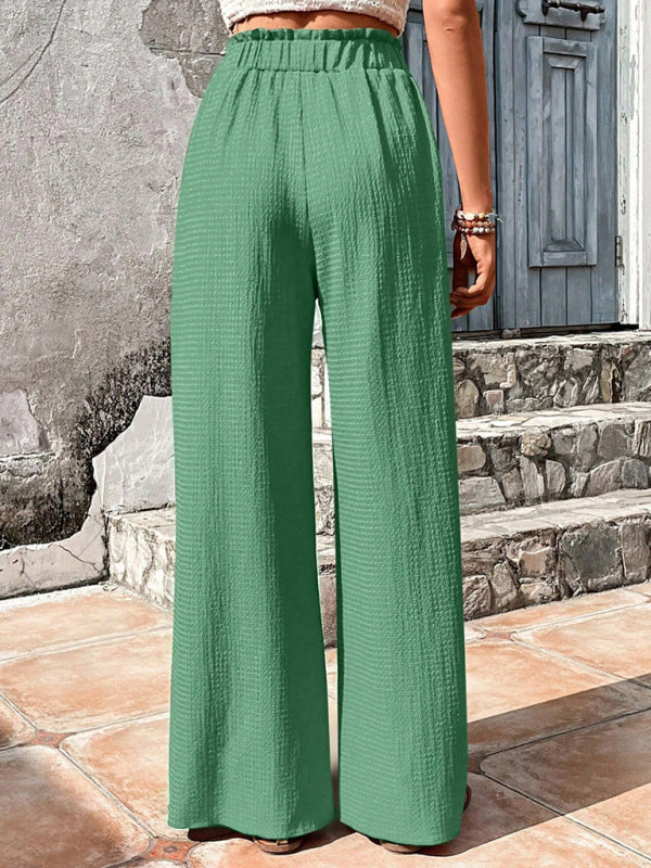 Flared Pants- Textured High-Waist Palazzo Flared Pants- - Pekosa Women Clothing