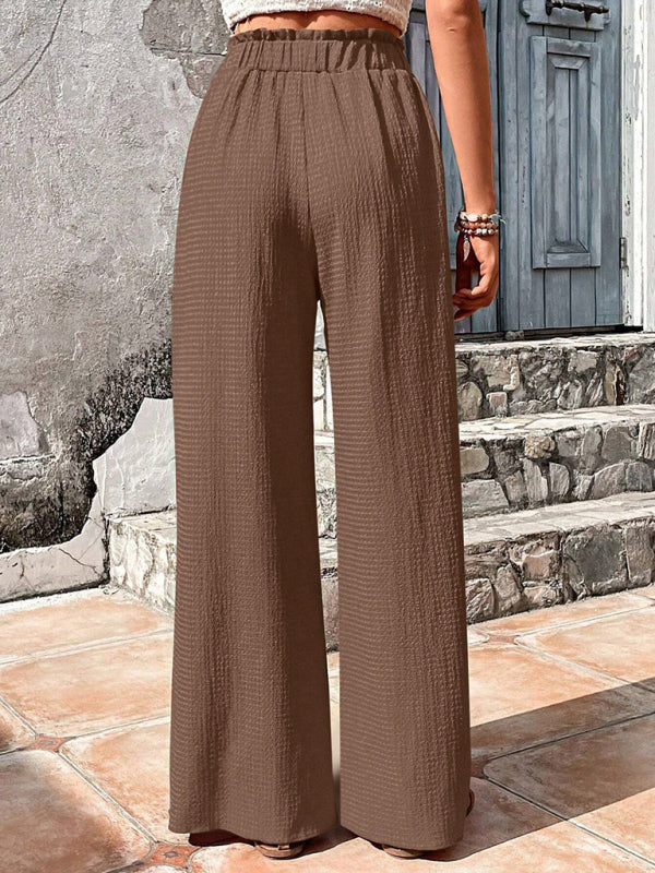 Flared Pants- Textured High-Waist Palazzo Flared Pants- - Pekosa Women Clothing