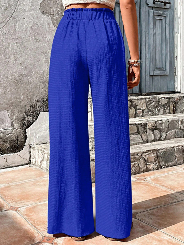 Flared Pants- Textured High-Waist Palazzo Flared Pants- - Pekosa Women Clothing