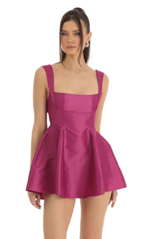 Flowy Dresses- Elegant Silky Bowknot Back Fit & Flare Mini Dress- Red- Pekosa Women Clothing