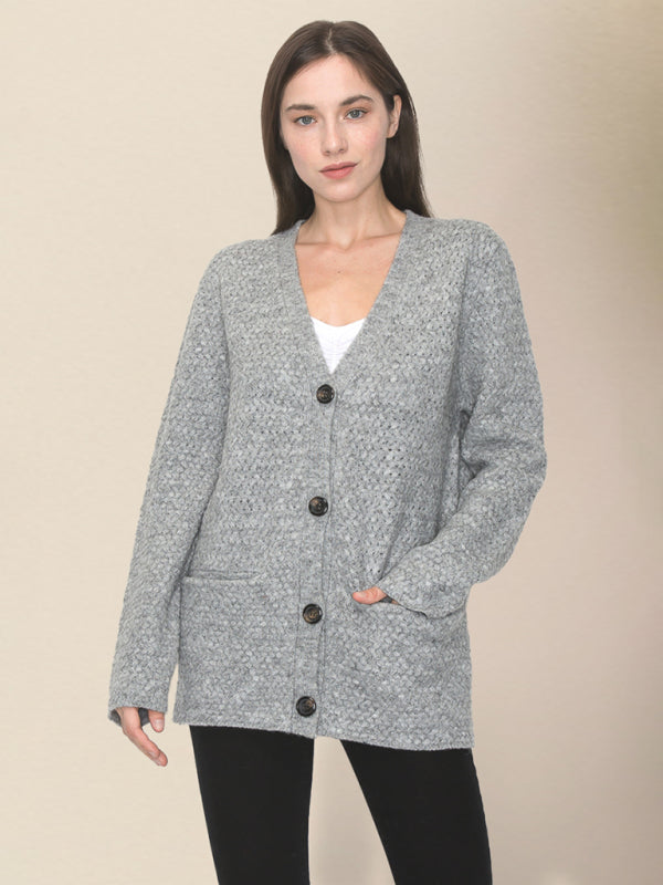 Grandpa Cardigans- Wool Blend Knit Sweater Grandpa Cardigan- - Pekosa Women Clothing