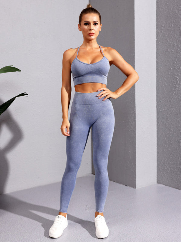 Gym Outfits- Women's Solid Stretchy Tight High-Waisted Gym Leggings- Blue- Pekosa Women Fashion