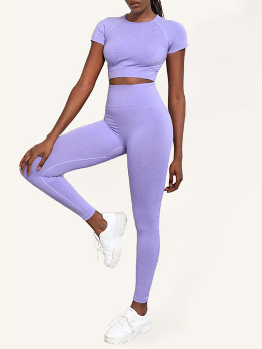 Gym Outfits- Workout 2 Piece Set - Crop Top and Leggings for Women- Purple- Pekosa Women Fashion