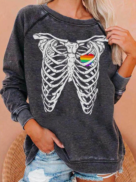 Halloweeen Sweatshirts- Skeletor & Skull Options Sweatshirt | Perfect for Halloween Outfits- Pattern1- Pekosa Women Clothing