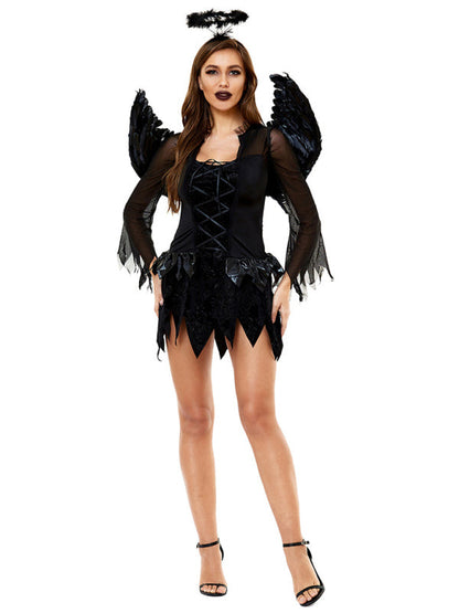 Halloween Cosplay- Devious Dark Angel: Costume Dress, Halo Wings - Halloween Mystique- - Pekosa Women Clothing