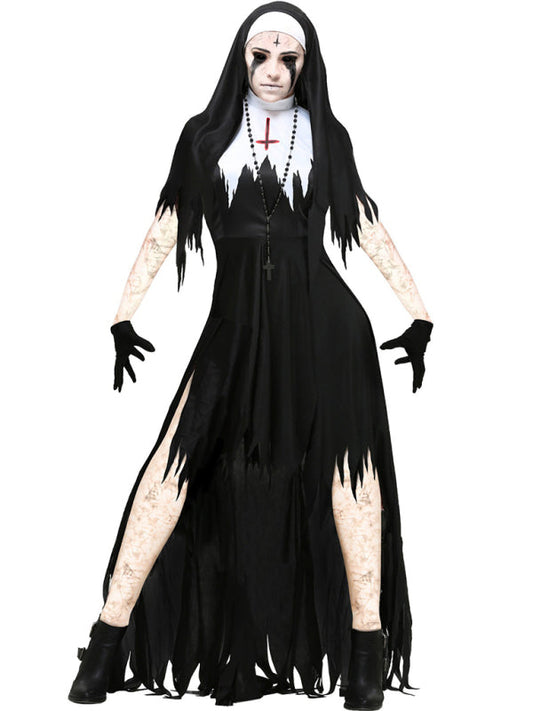 Halloween Costume- Dreadful Nun Costume Women's - Exorcist Halloween Outfit- Black- Pekosa Women Clothing