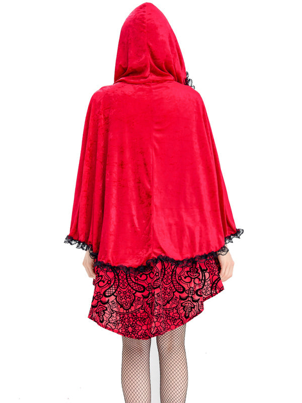 Halloween Costume- Red Riding Hood Cosplay Costume: Dress & Cape for Halloween Glamour- - Pekosa Women Clothing