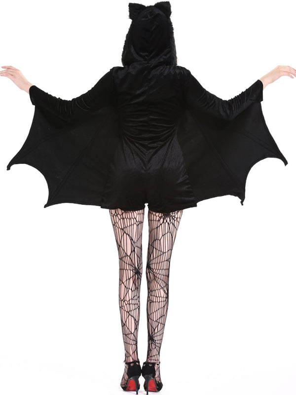 Halloween Costume- Spooktacular Vampire Look: Gothic Plush Hooded Bat Costume- - Pekosa Women Clothing