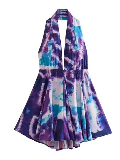 Halter Dresses- Vacation Look with a Plunging Halter Sundress- Purple- Pekosa Women Clothing